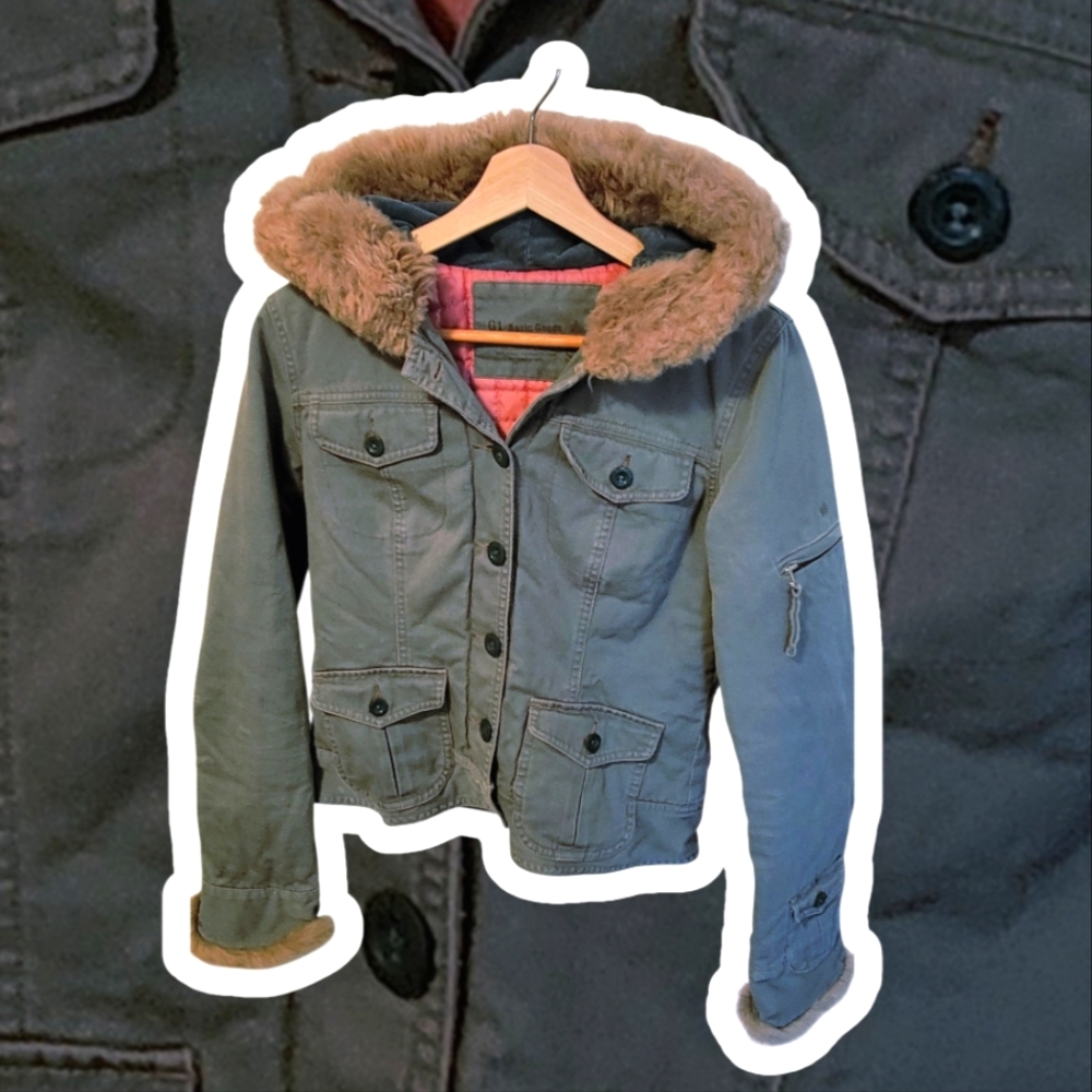 Blue/gray Jacket with Faux Fur Collar
